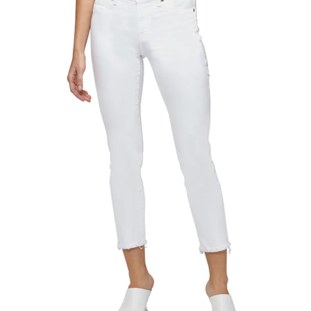 7 For All Mankind Roxanne White Raw Edge Star Embroider Ankle Skinny Jeans Sz 32